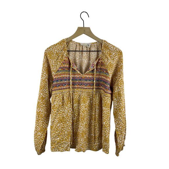 Savanna Jane Tops - Savanna Jane Women's Large Southwestern Embroidered Yellow Peasant Bouse